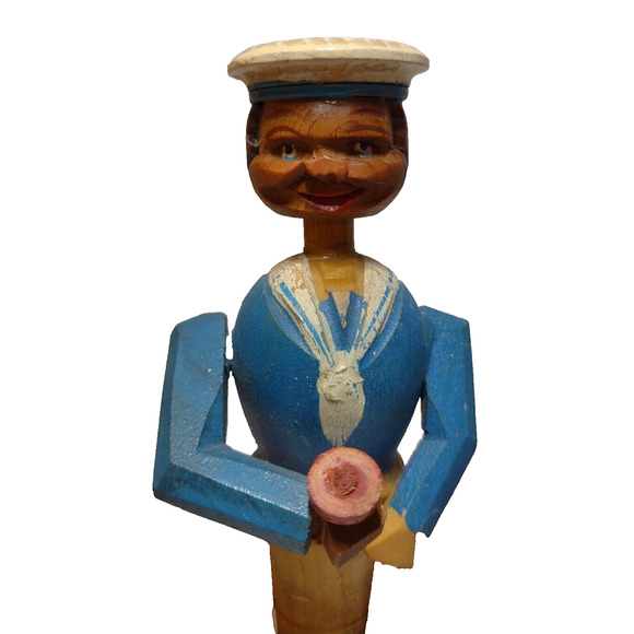 ANRI Sailor Drinks Bottle Stopper Wood Carved Puppet Barware Vintage Mechanical - Picture 1 of 8